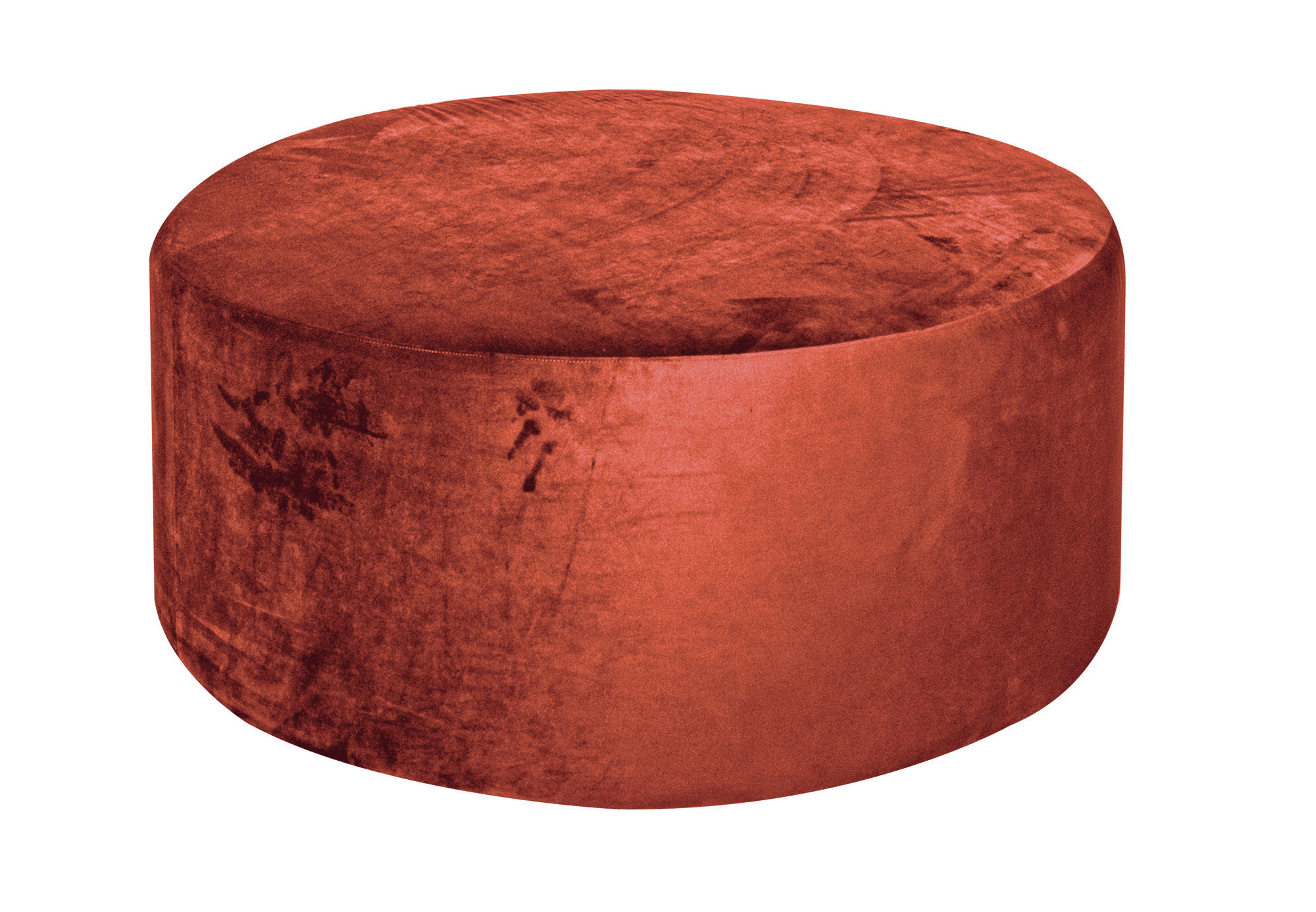 ROUND OTTOMAN VELVET - BURNT ORANGE